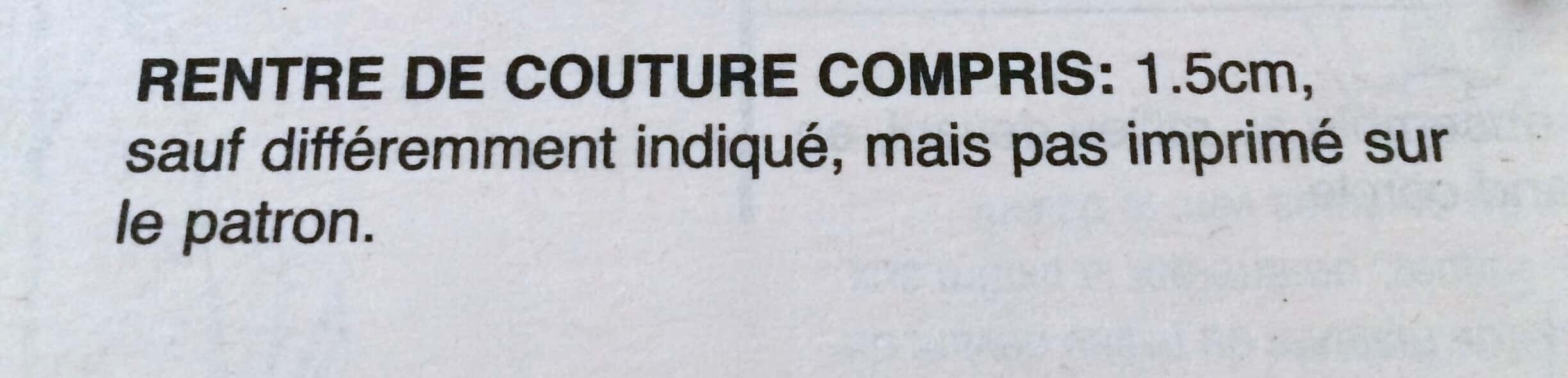 Les marges de couture sur un patron McCall's. Eux appellent ça le "rentré de couture" et l'intègre au patron avec une valeur de 1,5 centimètre.