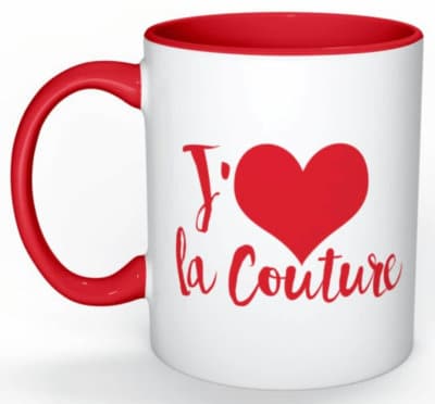 Tasse à thé ou café "j'aime la couture", super idée cadeau !