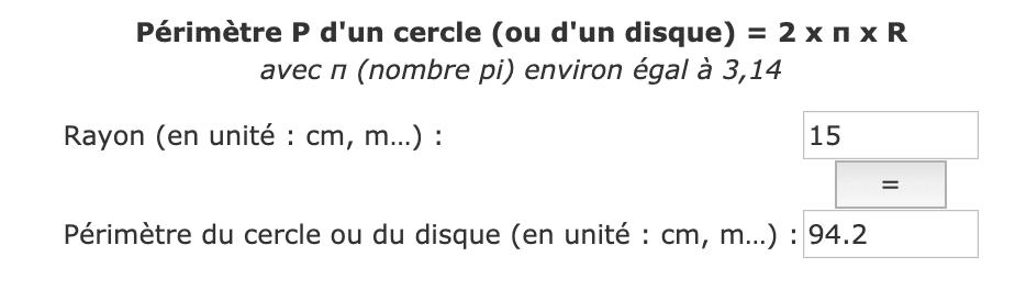 Le calcul du périmètre du cercle, pour adapter l'élastique