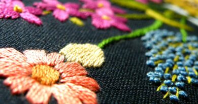 Broderies de fleurs sur toile noire