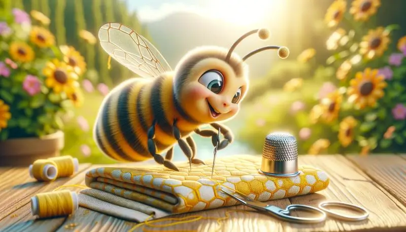 Image générée par IA. Les abeilles ne cousent pas le tissu nid d'abeille, hélas !