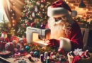 Le Père Noël cousant les décorations du sapin !