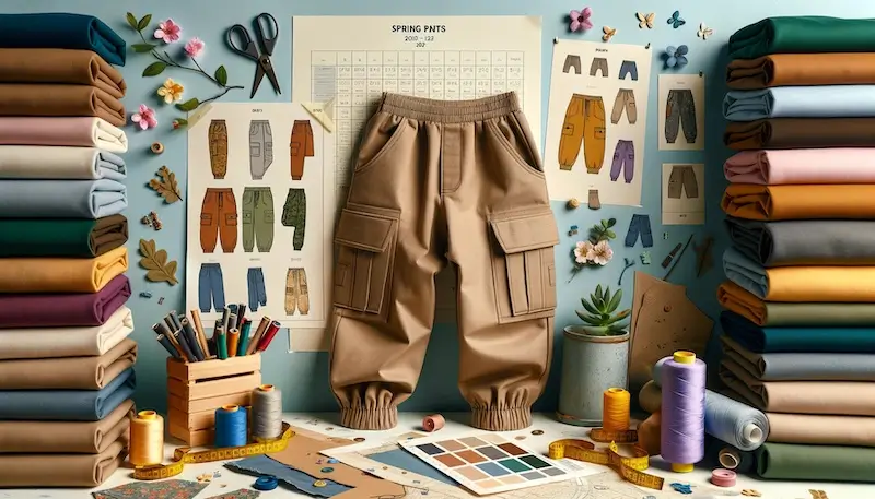 La couture d'un pantalon pour enfant, pour le printemps